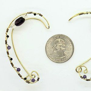Gold and Amethyst Wire Wrap Elven Elf Fairy Fae Faerie Ear Cuffs